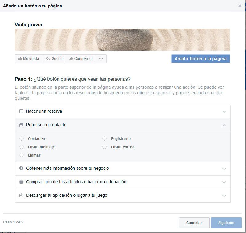 Configurar botón destacado facebook